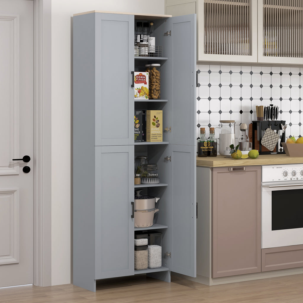 Armoire de cuisine hauteur 170 cm buffet haut avec 4 portes et étagères ajustable, design moderne, gris-1