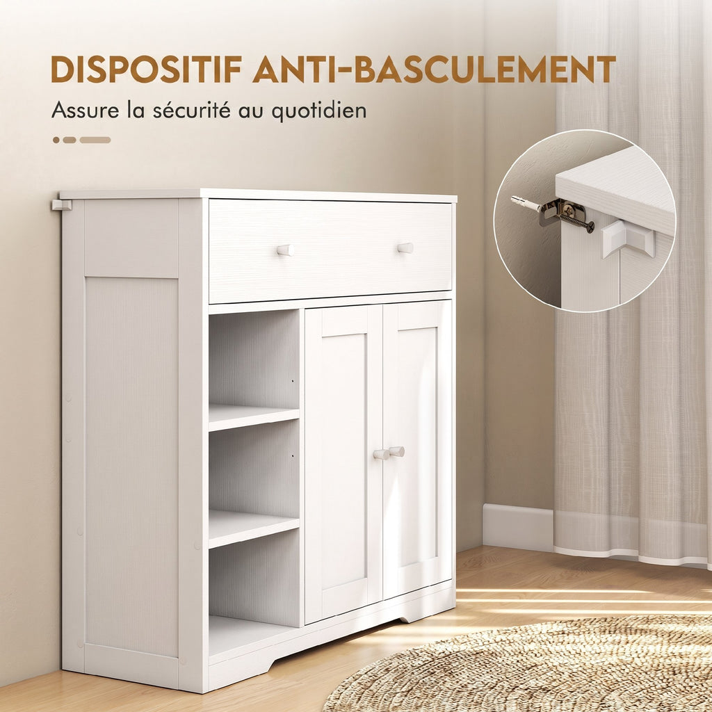 Meuble de Salle de Bain avec 1 Tiroir, 2 Portes, 3 Compartiments Ouverts, Style Scandinave, 80x30x80,2cm, Blanc-4