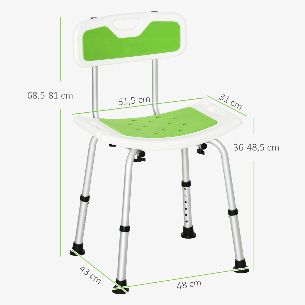 Tabouret de douche pour personnes âgées et handicapées hauteur réglable patins antidérapants support de pomme de douche-2