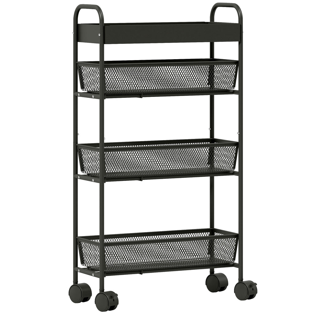 Chariot de rangement à 4 niveaux, desserte à roulettes, 3 paniers coulissants, panier supérieur 19 x 43,2 x 80 cm noir-0