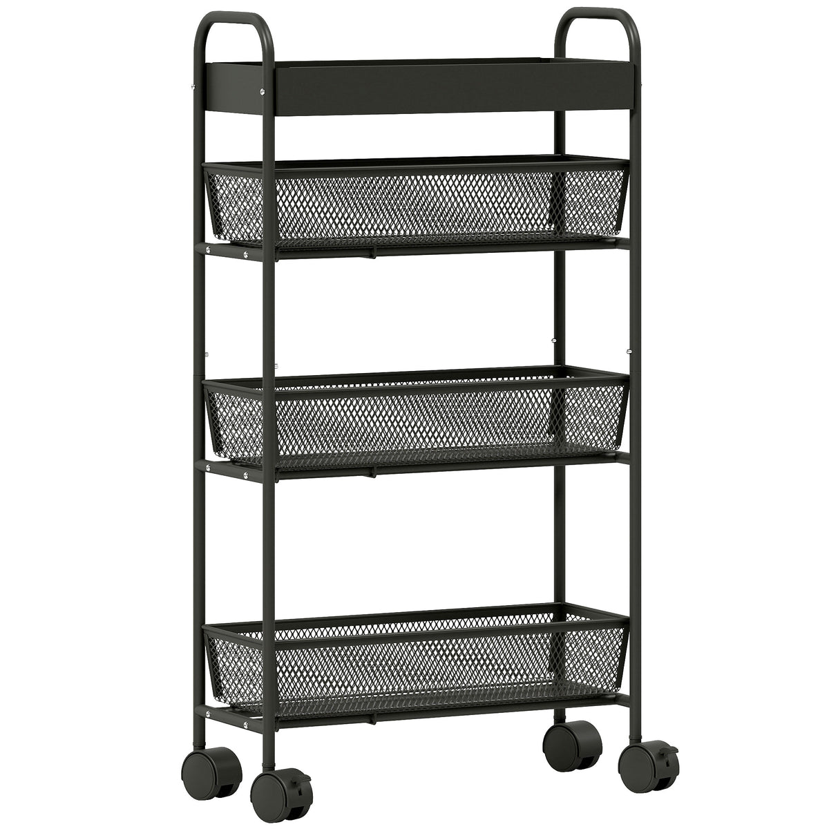 Chariot de rangement à 4 niveaux, desserte à roulettes, 3 paniers coulissants, panier supérieur 19 x 43,2 x 80 cm noir-0