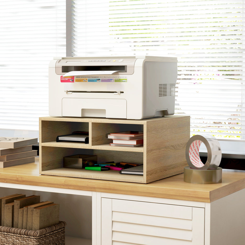 Organiseur bureau aspect bois avec 3 compartiments fournitures support d'imprimante dim. 47L x 40l x 22,5H cm-6