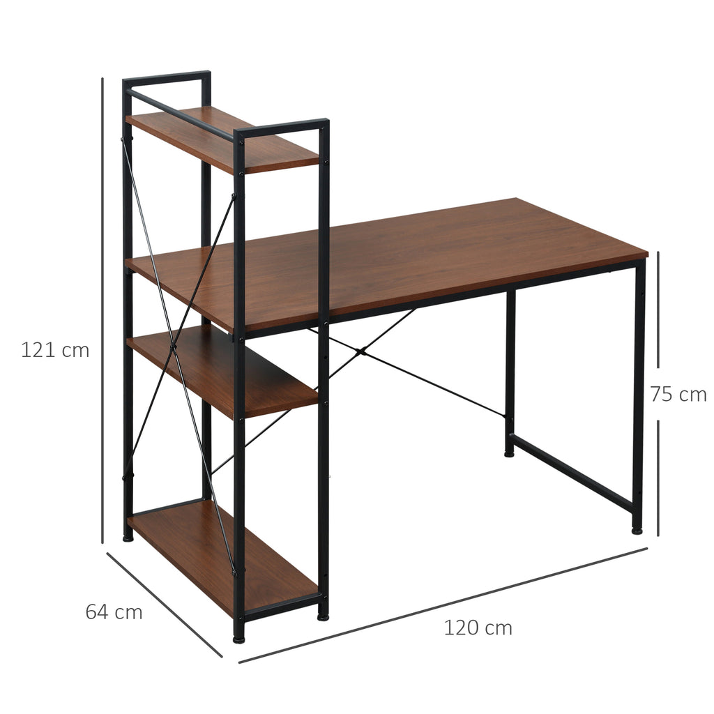 Bureau d'angle avec rangement design Industriel avec bibliothèque 3 étagères panneaux particules aspect noyer-2