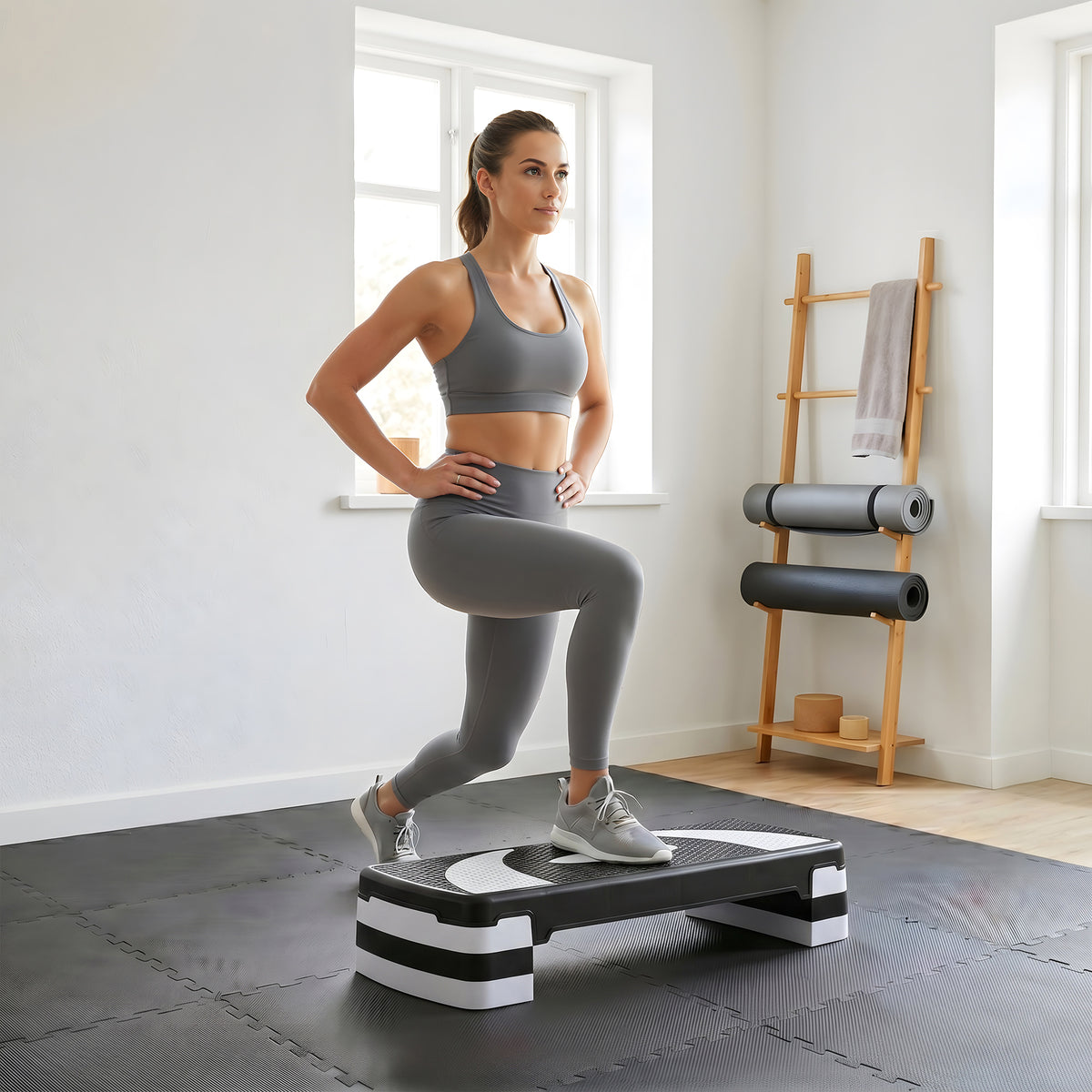 Stepper Fitness Aérobic hauteur réglable 10/15/20 cm surface antidérapante 80 x 31 x 20 cm plastique noir gris-1
