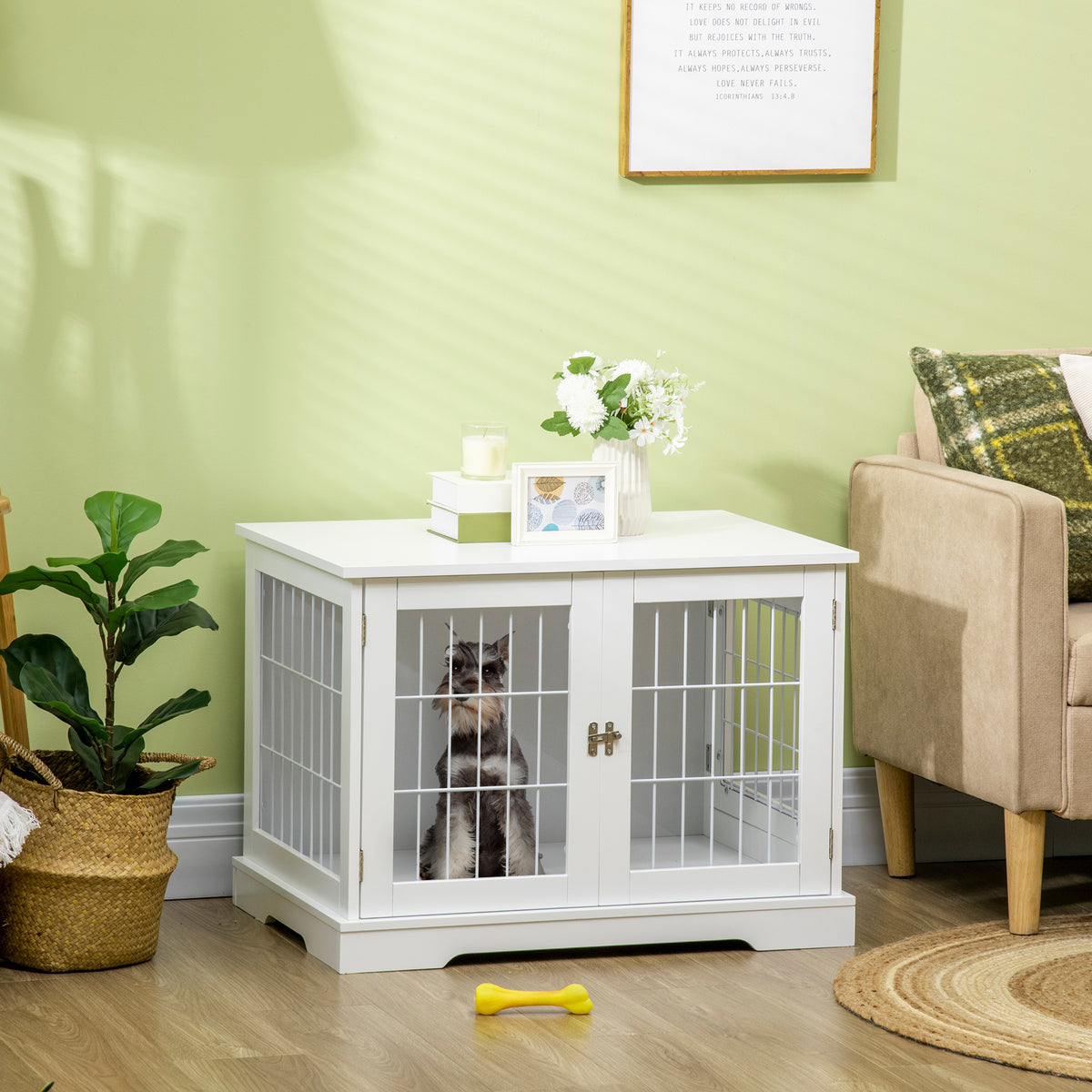 Cage pour chien animaux 2 en 1 table d'appoint meuble cage chien intérieur avec 2 portes verrouillables - dim. 76L x 54.5l x 56H cm - Métal et MDF-1