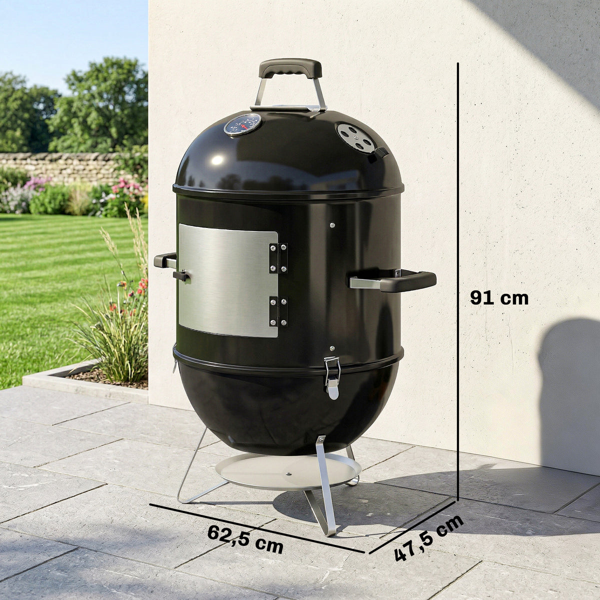 Fumoir 3 en 1 avec 3 Grilles de Cuisson, Thermomètre Intégré, Ventilation Réglable, 62,5x47,5x91cm, Noir-2