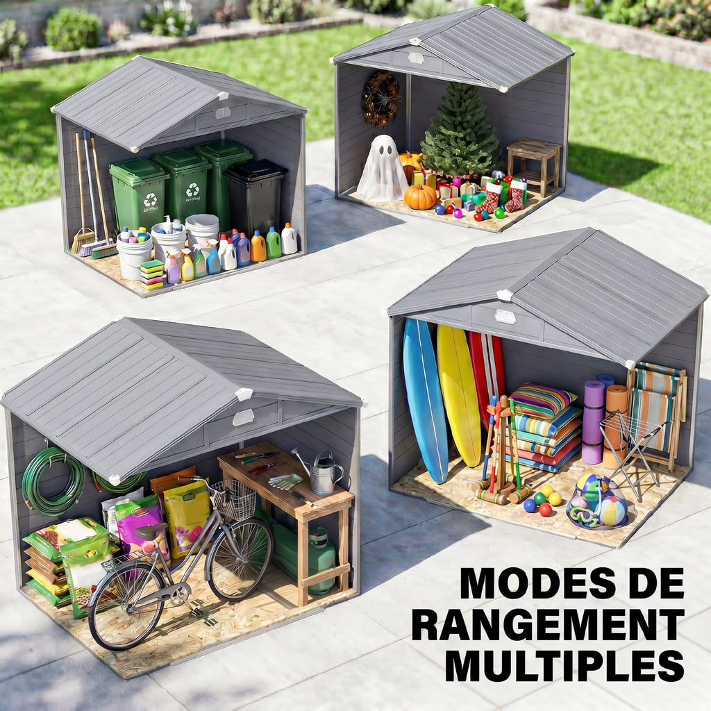 Abri de jardin en résine 4,56 m² avec kit de fondation galvanisé structure en aluminium 240 x 190 x 228 cm gris foncé-7