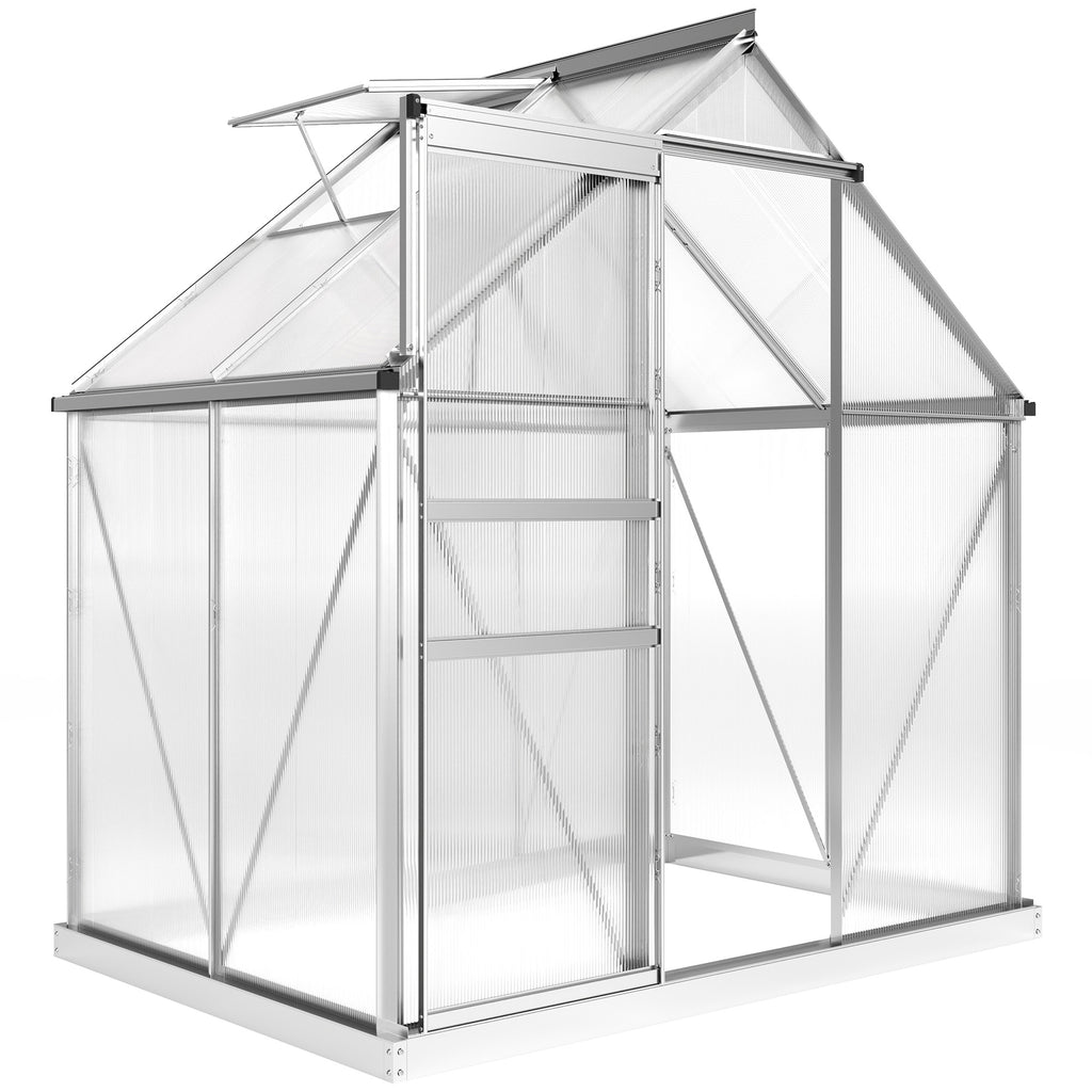 Serre de jardin en aluminium polycarbonate avec fondation, serre avec fenêtre réglable porte coulissante 192,5x131x200cm-0