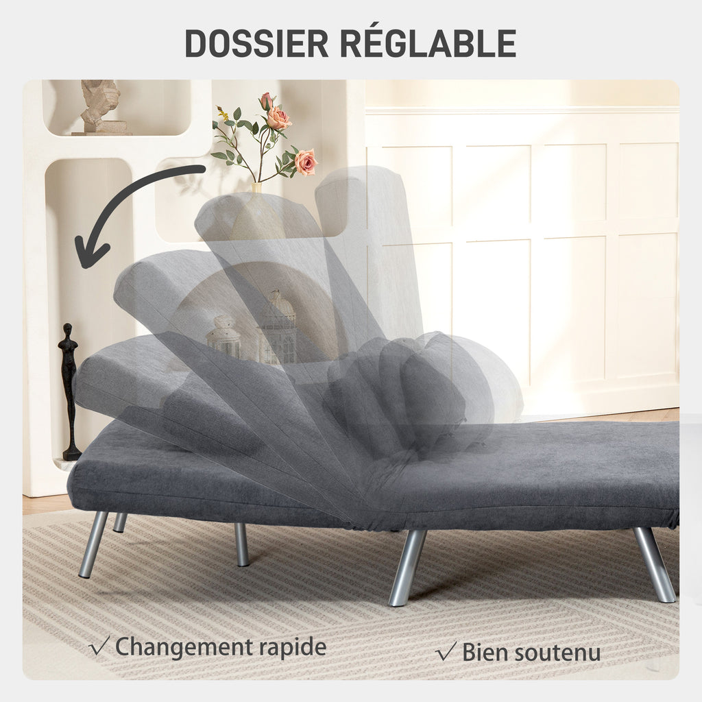 Fauteuil convertible 1 place, fauteuil-lit clic-clac 3 en 1 avec dossier réglable, oreiller, assise large, gris foncé-4