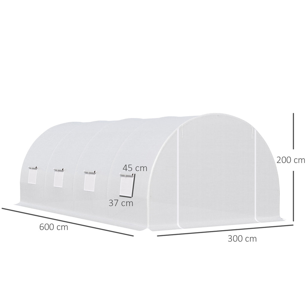 Serre de Jardin Tunnel Surface Sol 18 m² 6L x 3l x 2H m châssis Tubulaire renforcé 24 mm 8 fenêtres Blanc-2