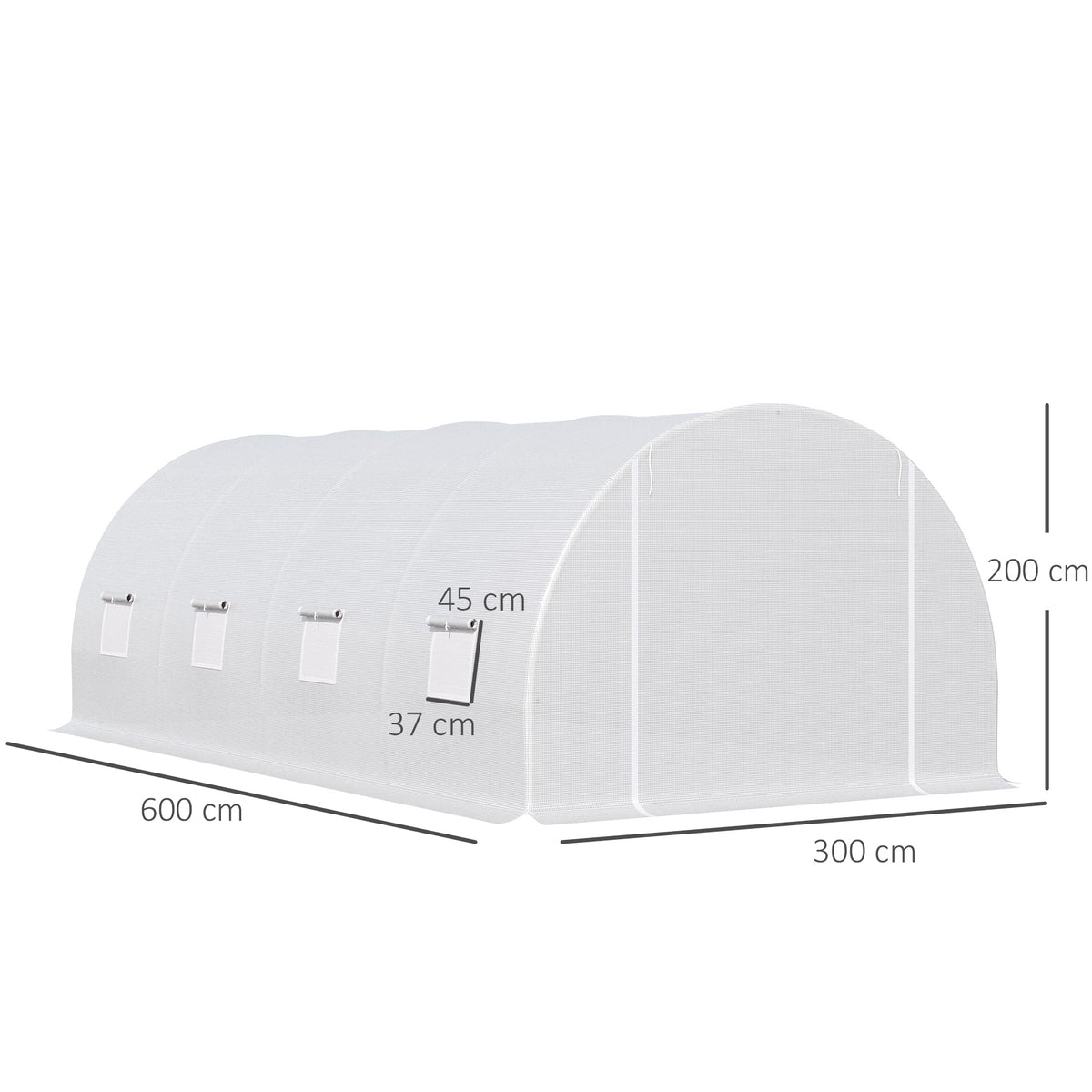 Serre de Jardin Tunnel Surface Sol 18 m² 6L x 3l x 2H m châssis Tubulaire renforcé 24 mm 8 fenêtres Blanc-2