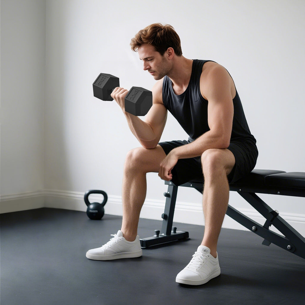 Haltère courte poids 20 Kg - 1 pièce, Haltère hexagonale entraînement musculaire & haltérophilie - métal caoutchouc noir-1