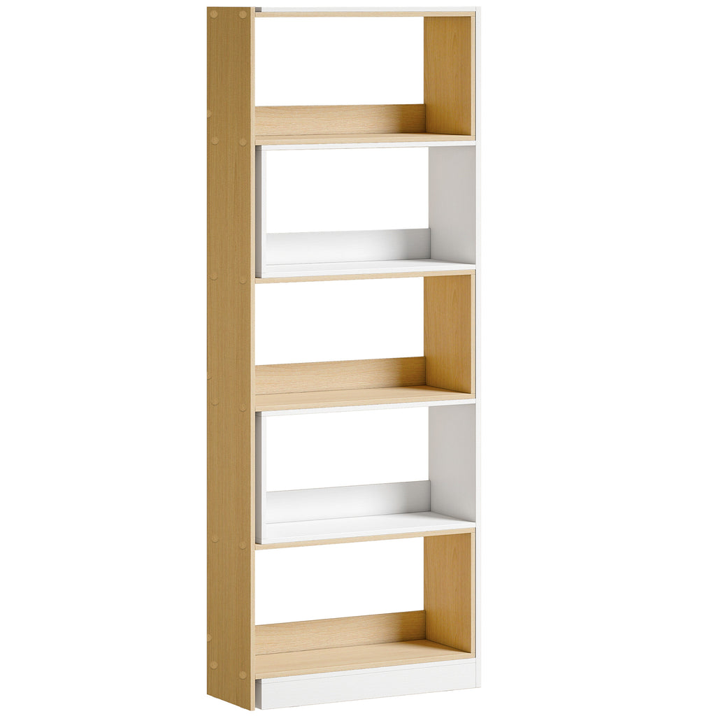 Bibliothèque d'angle rotative 350° à 5 niveaux, étagère de rangement extensible en forme L, 60-111x24x164cm, chêne-0