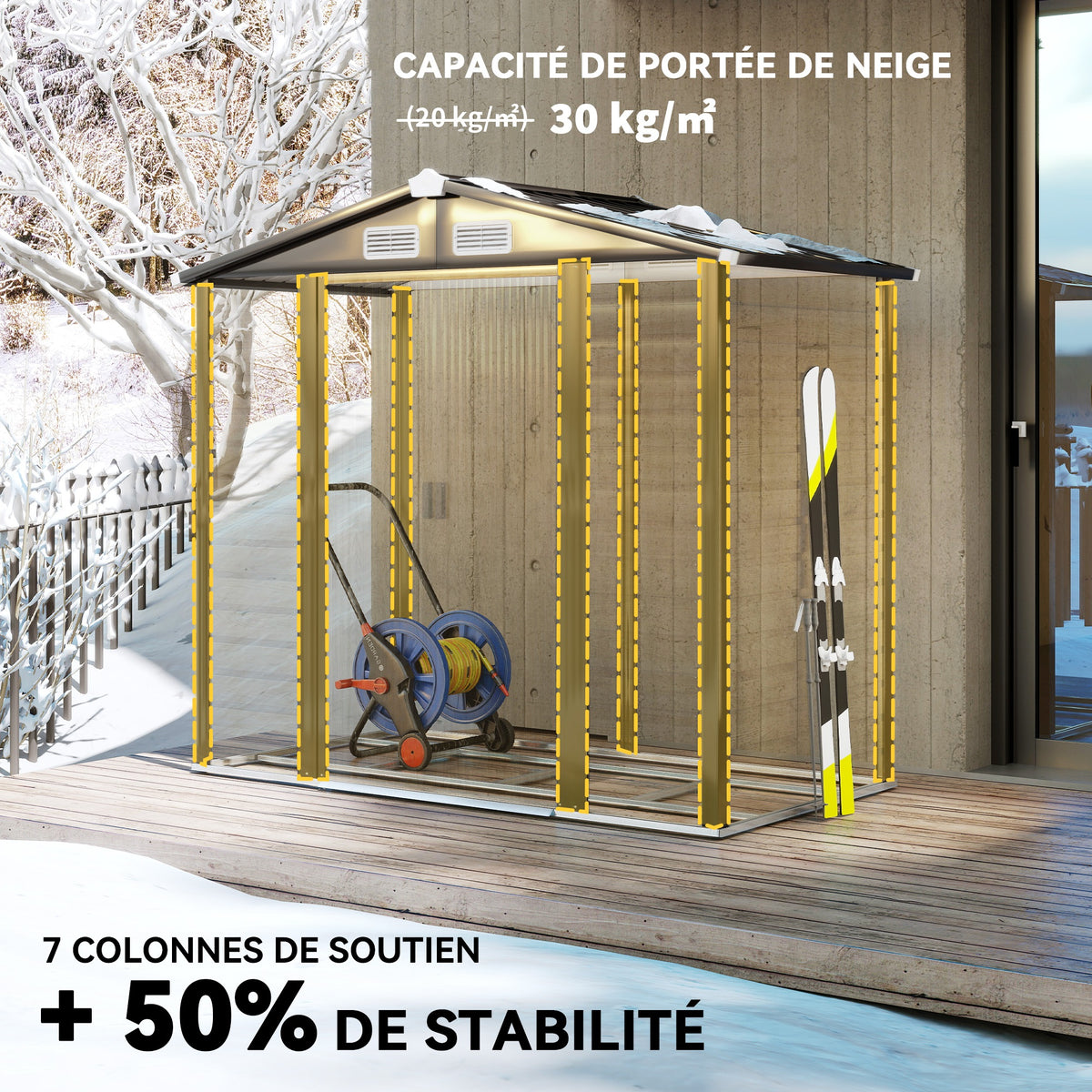Abri de jardin 2,36 m², cabane de jardin exterieur en acier galvanisé facile à monter, 213x120x194cm chêne-4