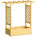 Jardinière surélevée avec treillis latéral et supérieur, bac à fleurs trous de drainage, 110x44x113cm, bois naturel-0