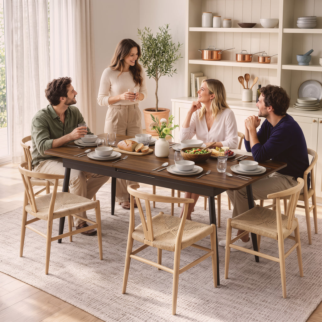 Table à Manger Extensible Rectangle pour 4 à 6 Personnes, Table de Cuisine 130-160 cm avec Coins Arrondis, Noyer Clair-9