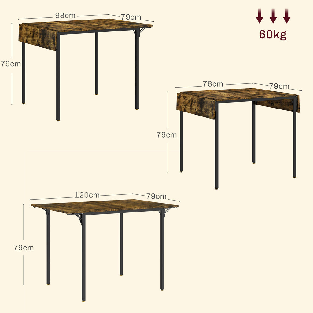 Table de salle à manger avec 2 rabats style industriel, extensible, table à abattant pour 2-4 personnes-2
