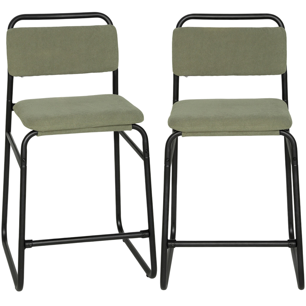 Lot de 2 Tabourets de Bar, Chaises de Bar en Velours, Assise Rembourrée 67H cm, Dossier et Repose-Pieds, Vert-0