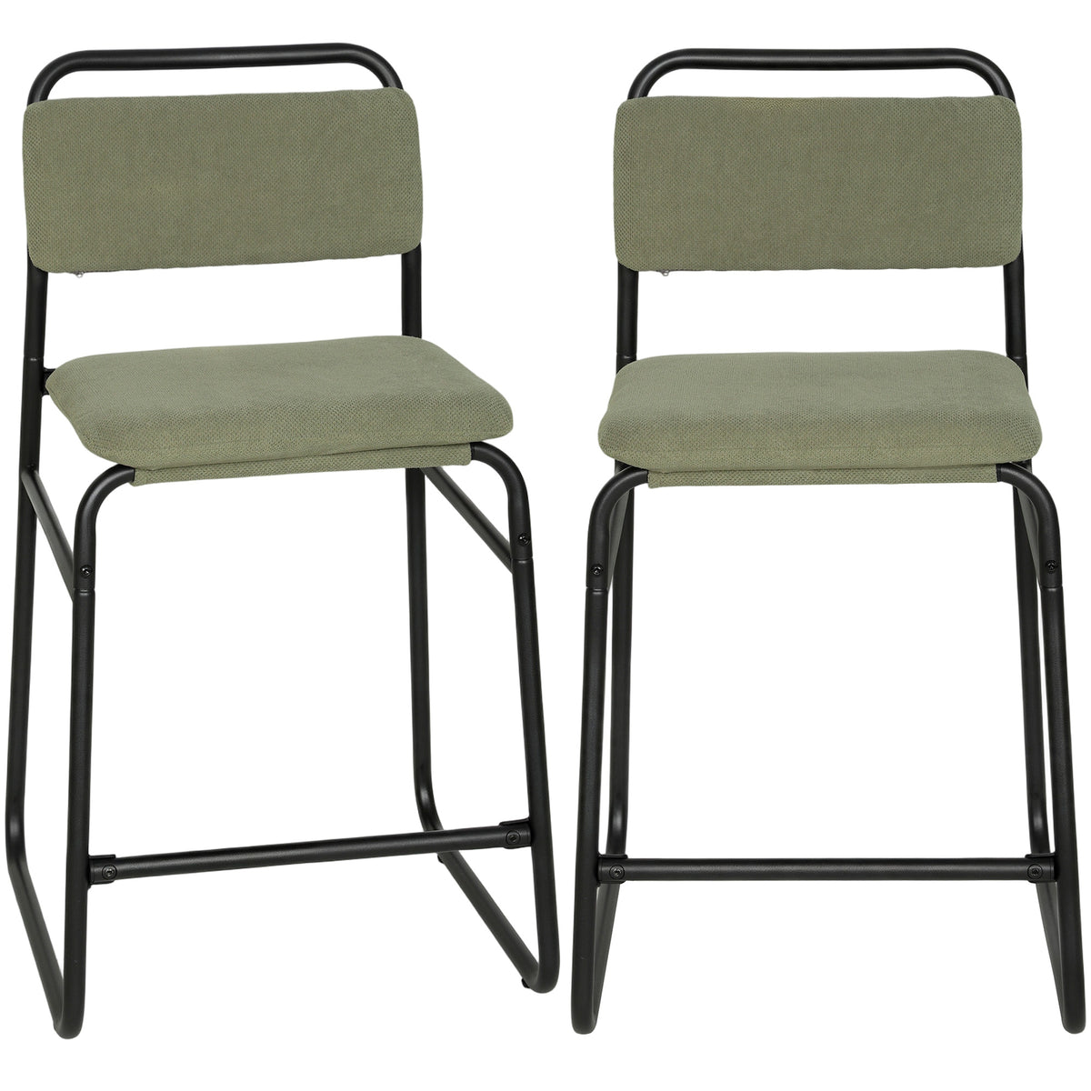 Lot de 2 Tabourets de Bar, Chaises de Bar en Velours, Assise Rembourrée 67H cm, Dossier et Repose-Pieds, Vert-0