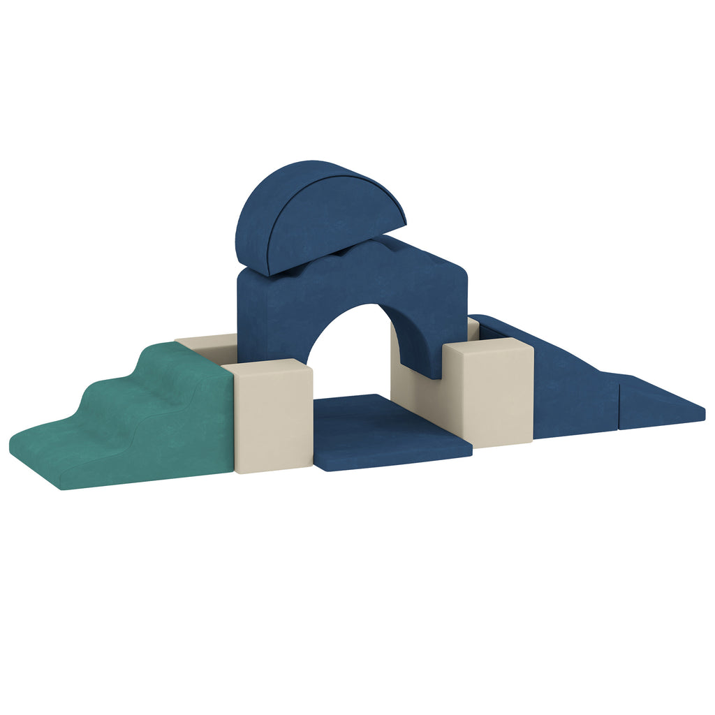 Parcours motricité bébé 7PCS, module en mousse avec housse en velours et base antidérapante, bleu-0