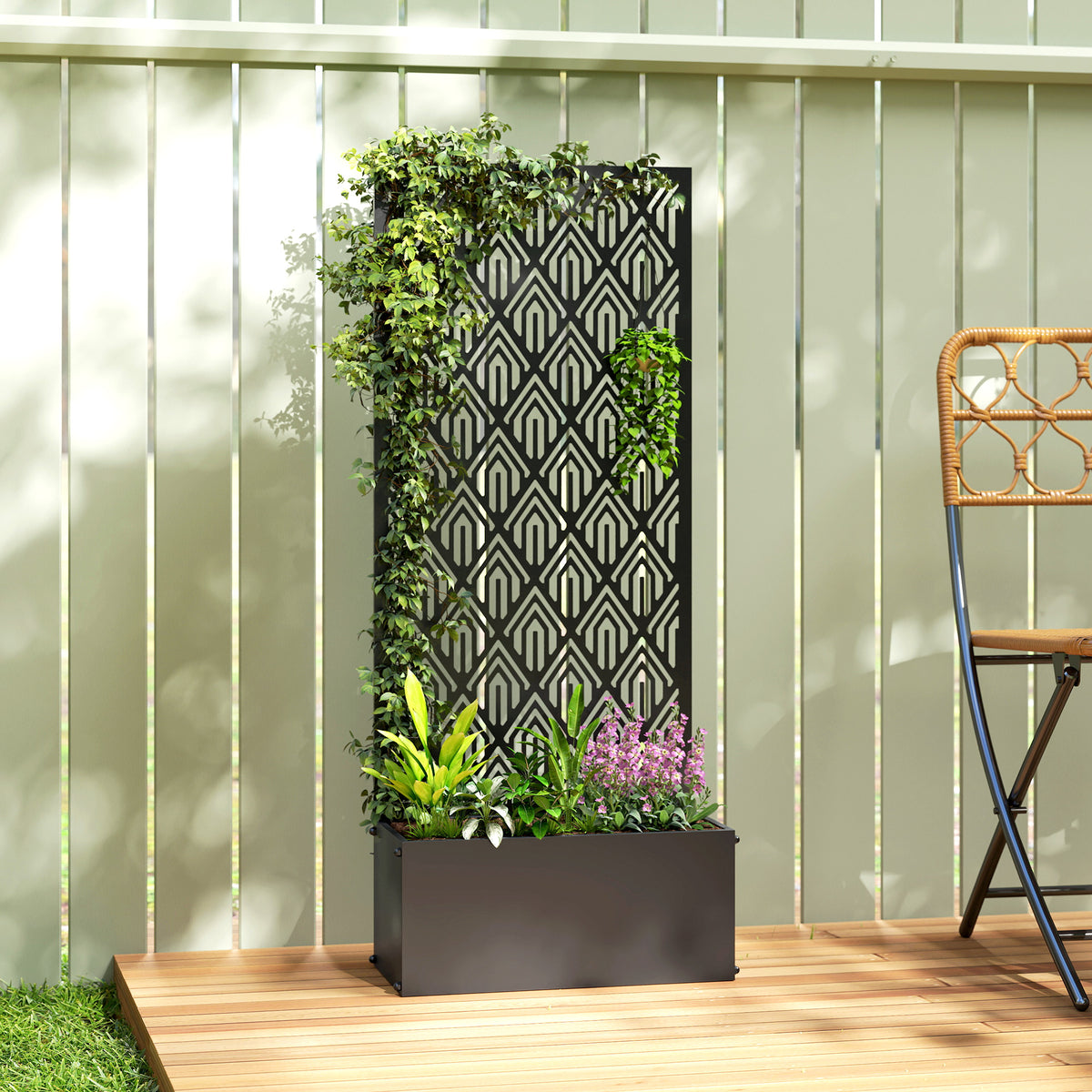 Jardinière avec treillis, bac à fleurs, avec brise-vue, pour plantes grimpantes, métal, 45 x 21,5 x 110 cm, noir-1