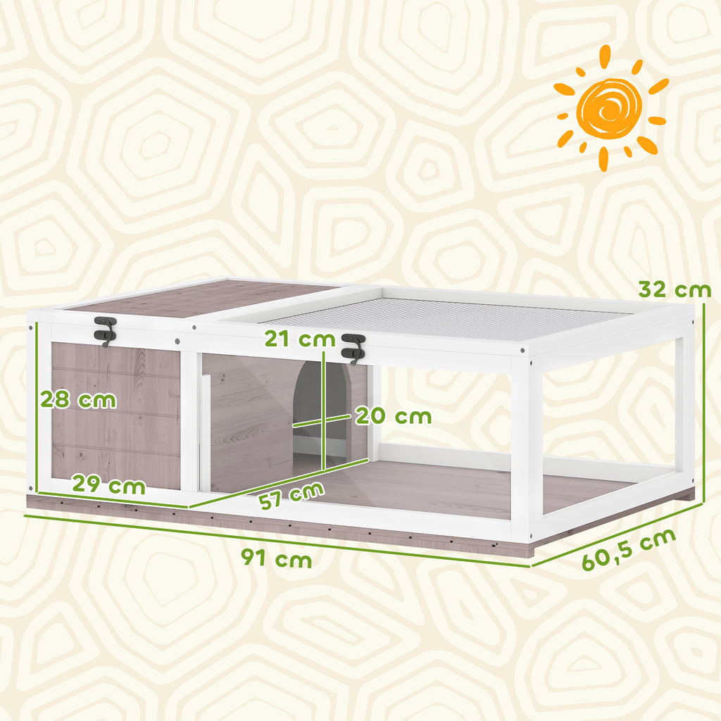 Maison enclos cage habitat pour petit animal tortues avec 2 espaces 91 x 60,5 x 32 cm bois massif marron clair-2