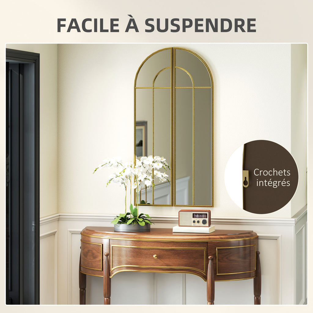 Miroir mural arc 30 x 120 cm, grand miroir décoratif avec cadre métallique, pour salon, chambre, couloir, ton doré-4