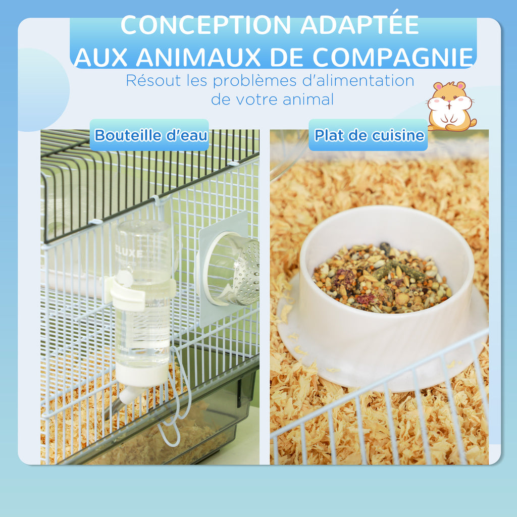 Cage hamster cage rongeur avec tunnel et accessoires inclus fil d'acier 58 x 32 x 31 cm gris-6