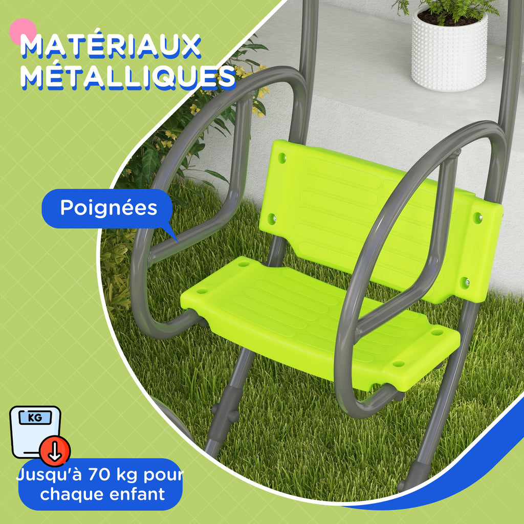 Balançoire pour enfants structure en métal avec poignée pour 2 enfants de 3 à 6 ans 110,5 x 40,5 x 180 cm vert-4