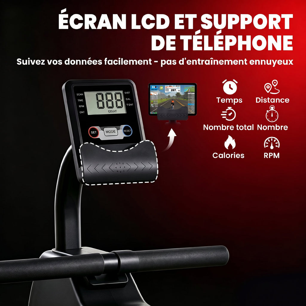 Rameur Musculation d'Appartement Bluetooth Connecté Kinomap & Zwift 16 Niveaux Résistance Silencieux 135x42x72cm Rouge-5