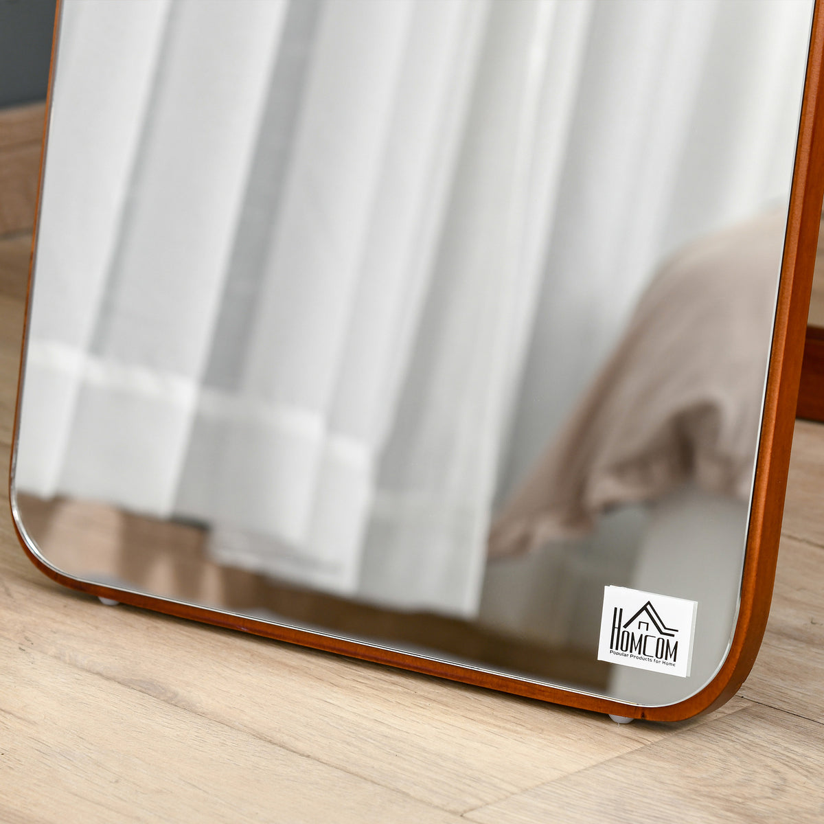 Grand miroir pleine longueur rectangulaire, 37 x 160 cm - miroir sur pied ou mural - pour chambre à coucher, salon et dressing, noyer clair-8