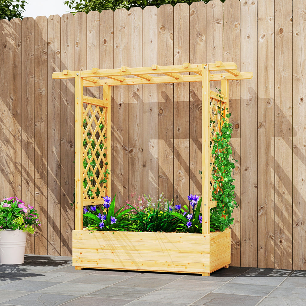 Jardinière surélevée avec treillis latéral et supérieur, bac à fleurs trous de drainage, 110x44x113cm, bois naturel-8