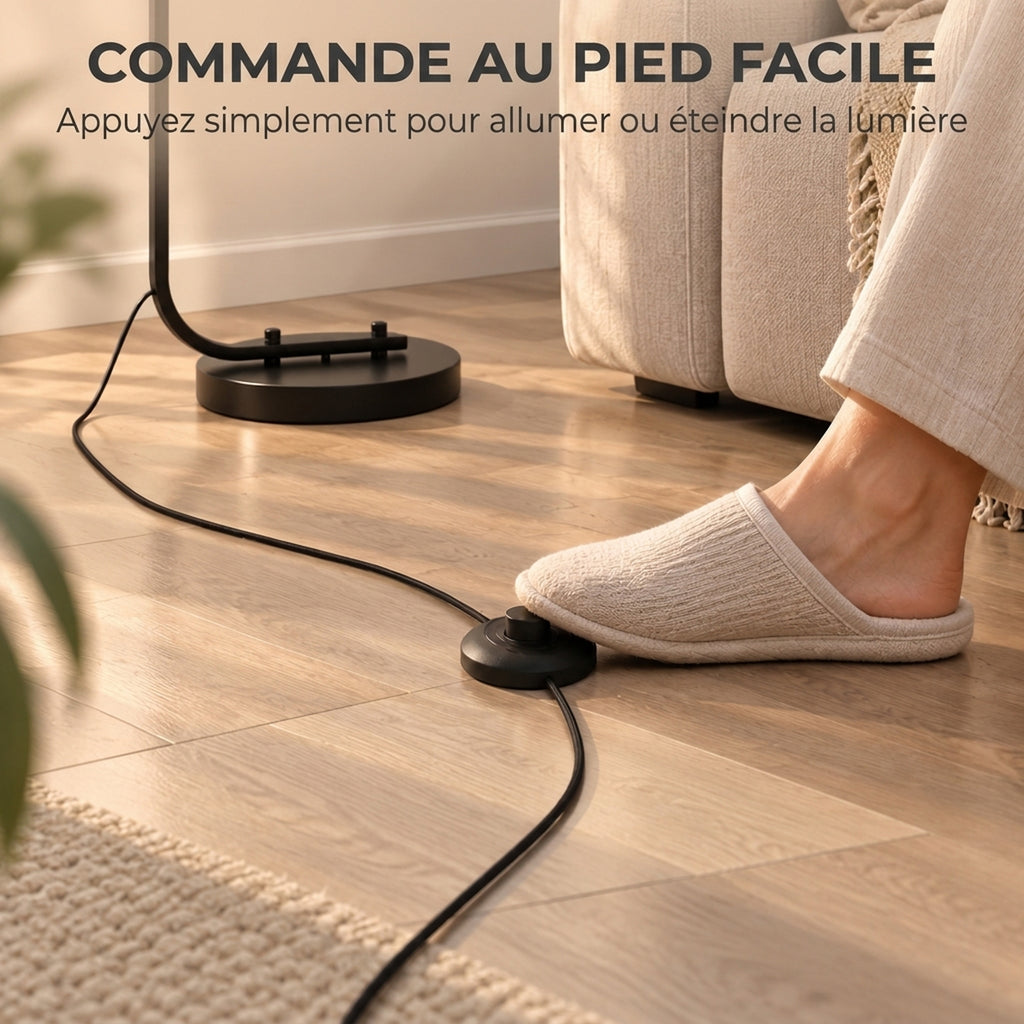 Lampadaire sur pied salon lampe sur pied avec abat-jour en verre texturé interrupteur à pied 29 x 25 x 152 cm métal noir-4