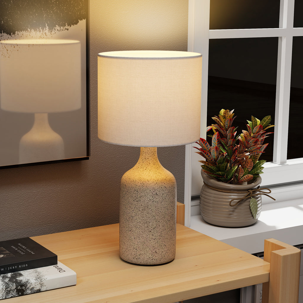 Lampe de Table avec Base en Céramique et Abat-Jour en Lin, Lampe de Chevet Rétro avec Culot E27, Blanc et Sable-8
