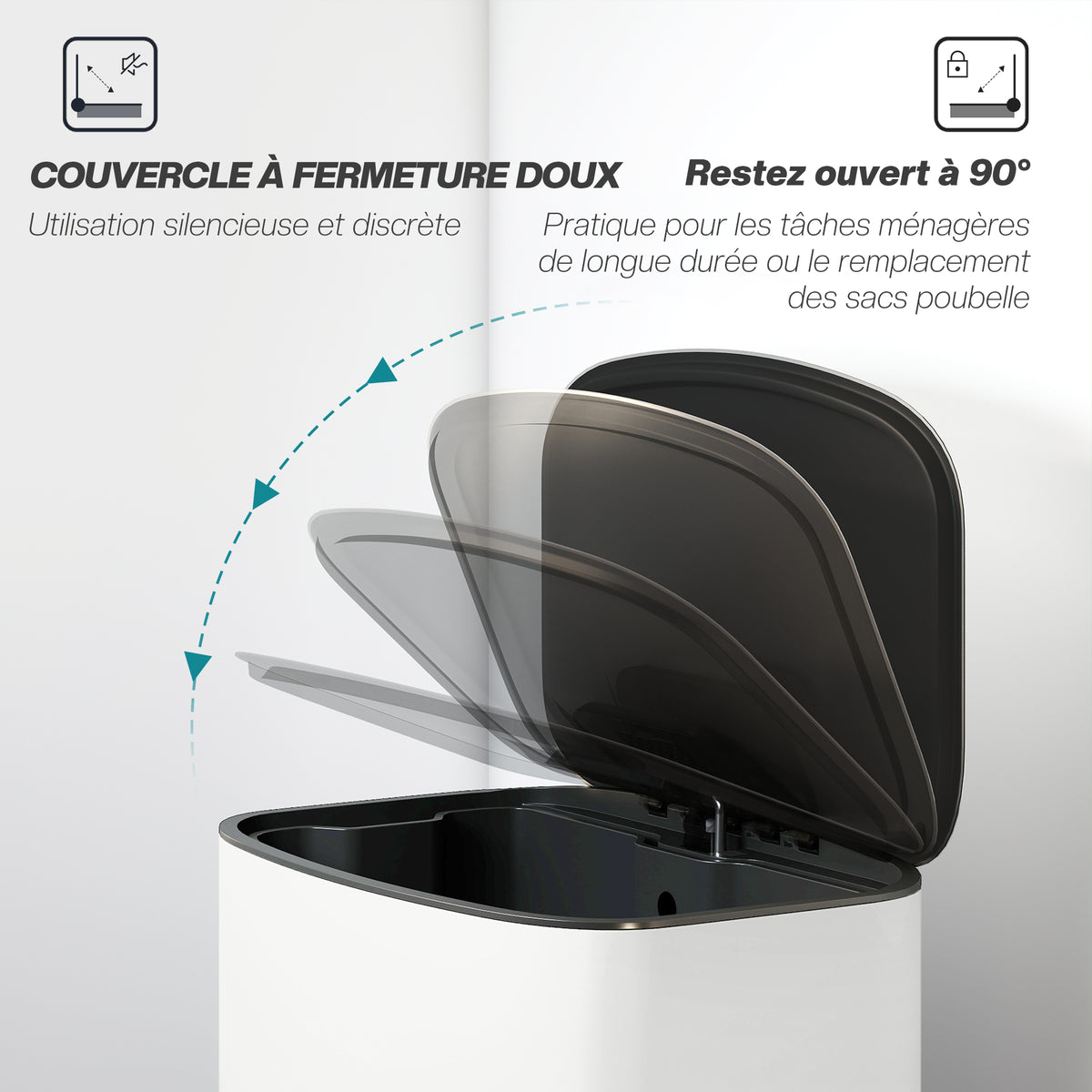 Poubelle cuisine 50L, poubelle à pédale, seau intérieur amovible, couvercle à fermeture douce, 45,1x36,5x62,6cm, crème-4