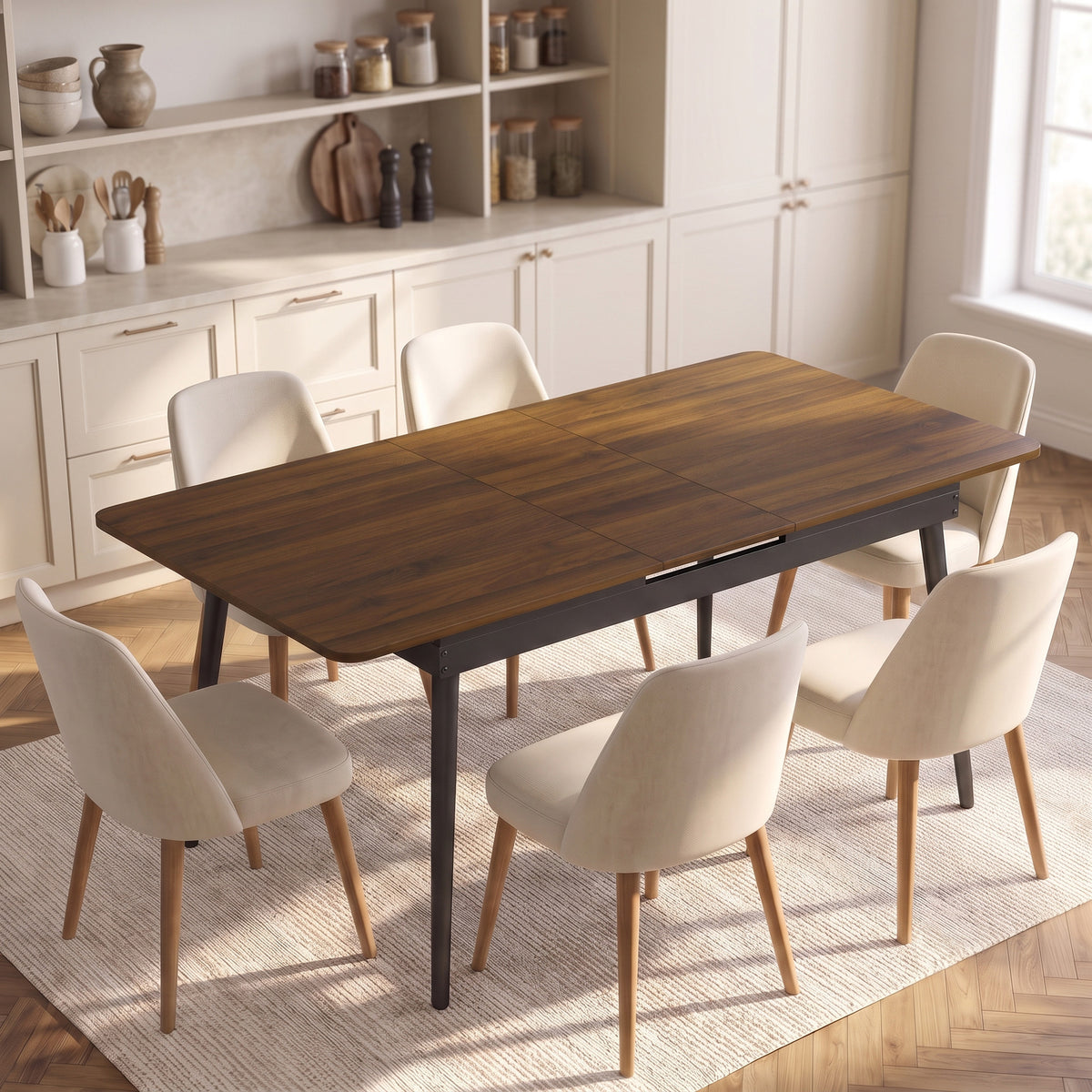 Table à Manger Extensible Rectangle pour 4 à 6 Personnes, Table de Cuisine 130-160 cm avec Coins Arrondis, Noyer Clair-1