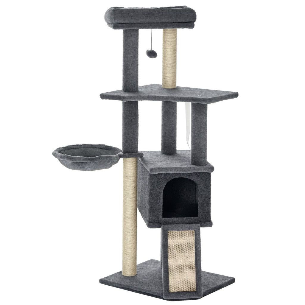 Arbre à chat centre d'activités multi-équipé griffoirs grattoir jeu boule suspendue niche plateformes gris-0