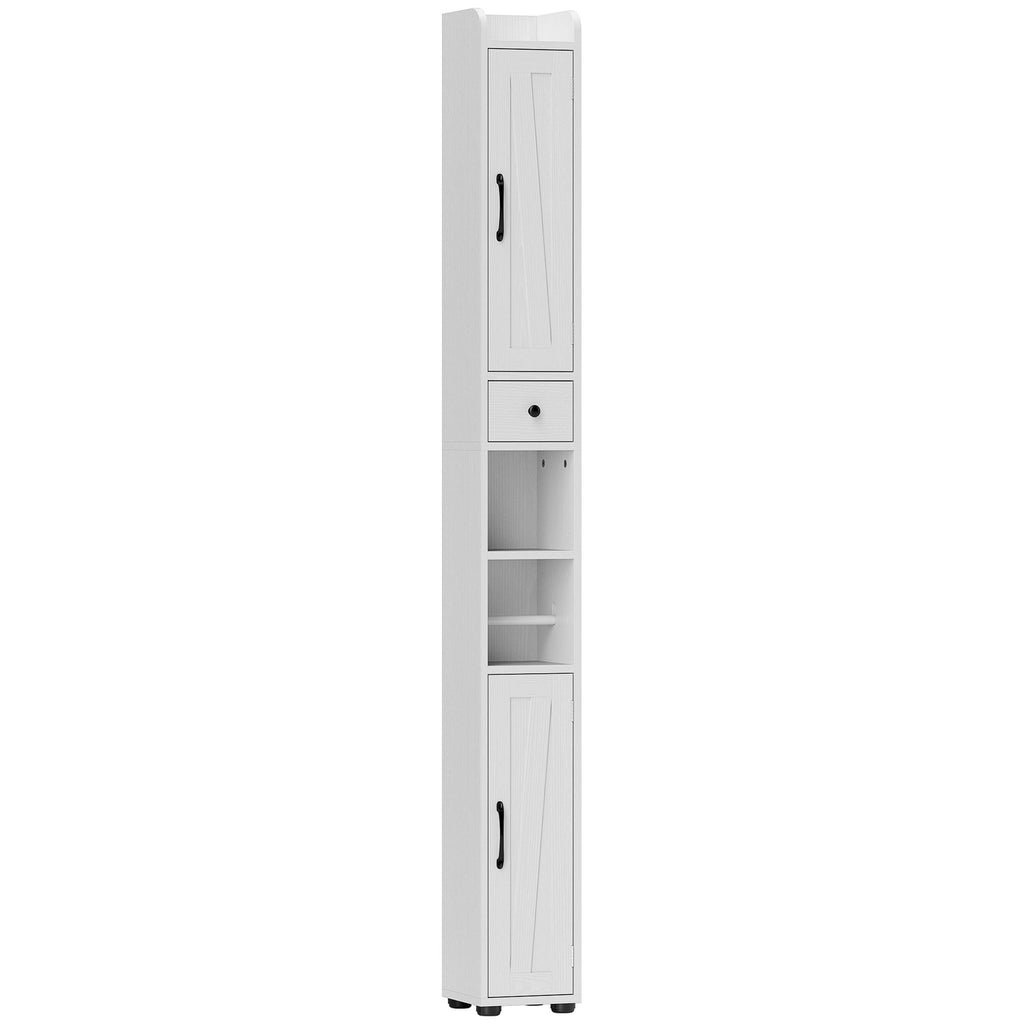 Armoire salle de bain haute, meuble de rangement colonne, 2 portes, tiroir, étagères réglables, 20x20x185cm, blanc-0