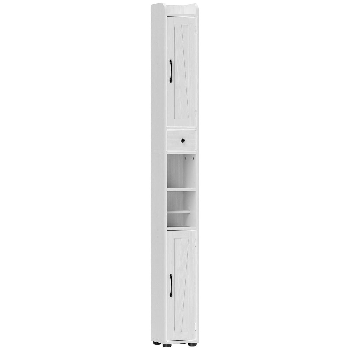 Armoire salle de bain haute, meuble de rangement colonne, 2 portes, tiroir, étagères réglables, 20x20x185cm, blanc-0