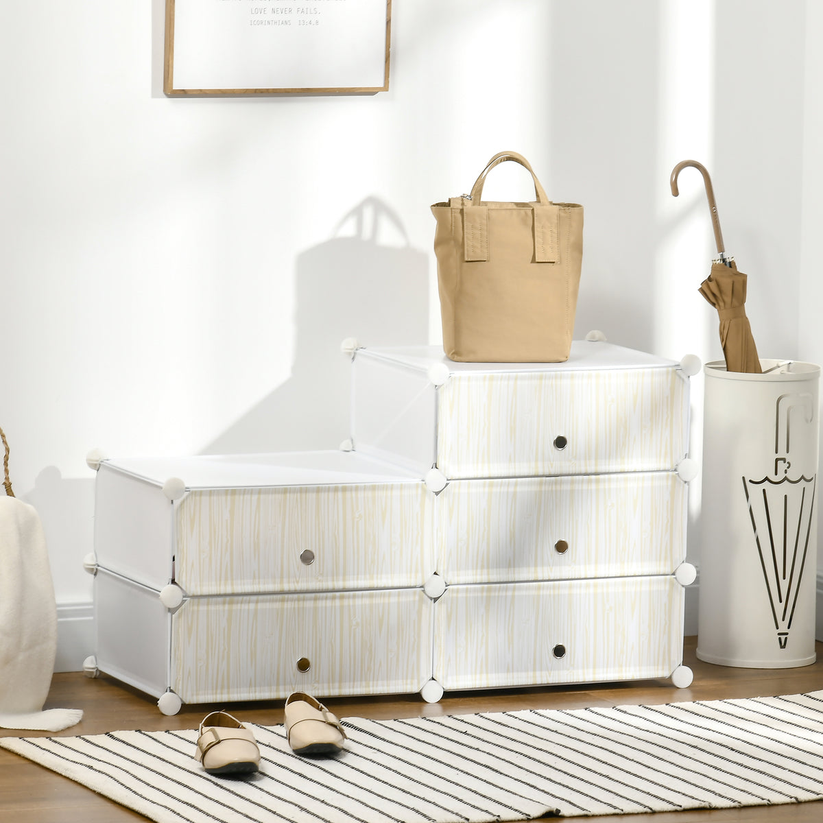 Armoire à chaussures modulable, meuble de rangement avec 6 cubes empilable en plastique, 49 x 36,5 x 108 cm blanc-6