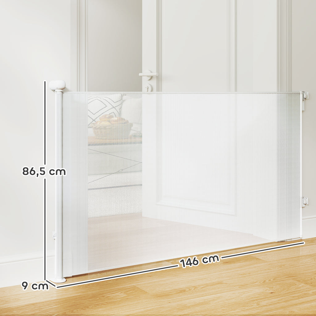 Barrière rétractable pour chien de 0 à 144 cm barrière d'escalier et de portes pour chien chat avec verrouillage blanc-2