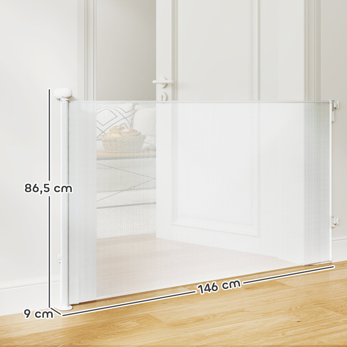 Barrière rétractable pour chien de 0 à 144 cm barrière d'escalier et de portes pour chien chat avec verrouillage blanc-2