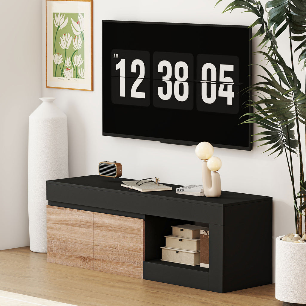 Meuble TV 2 portes pour téléviseurs jusqu'à 60 pouces, meuble télé avec placard et étagère ouverte, noir-7