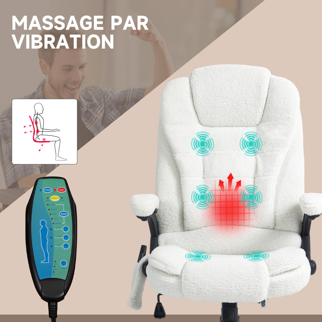 Fauteuil de bureau massant et chauffant hauteur réglable, dossier inclinable et télécommande filaire, pivotant à 360°-3