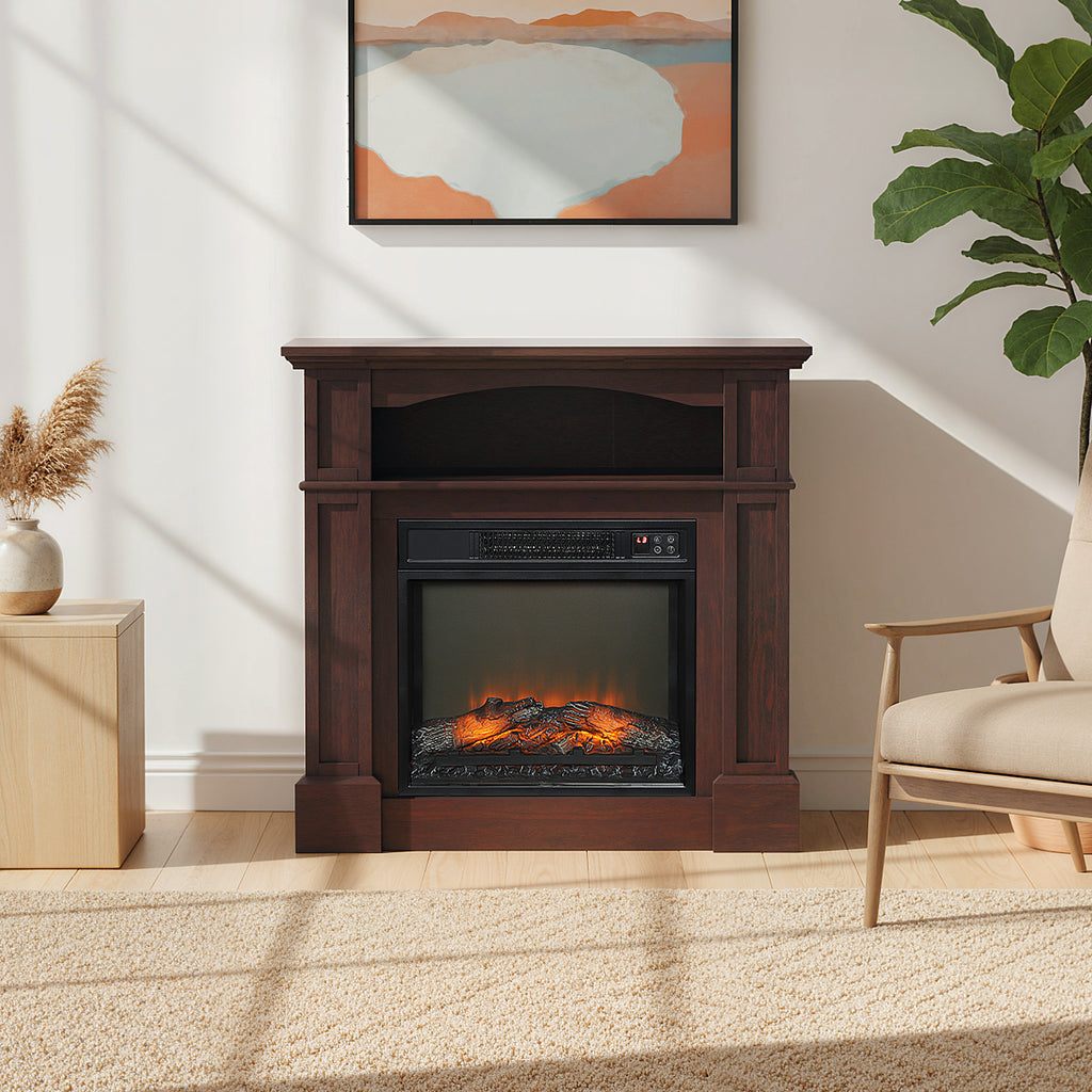 Cheminée électrique effet flammes LED luminosité réglable avec télécommande - 1800 W - 80,5 x 32,3 x 80,5 cm-1