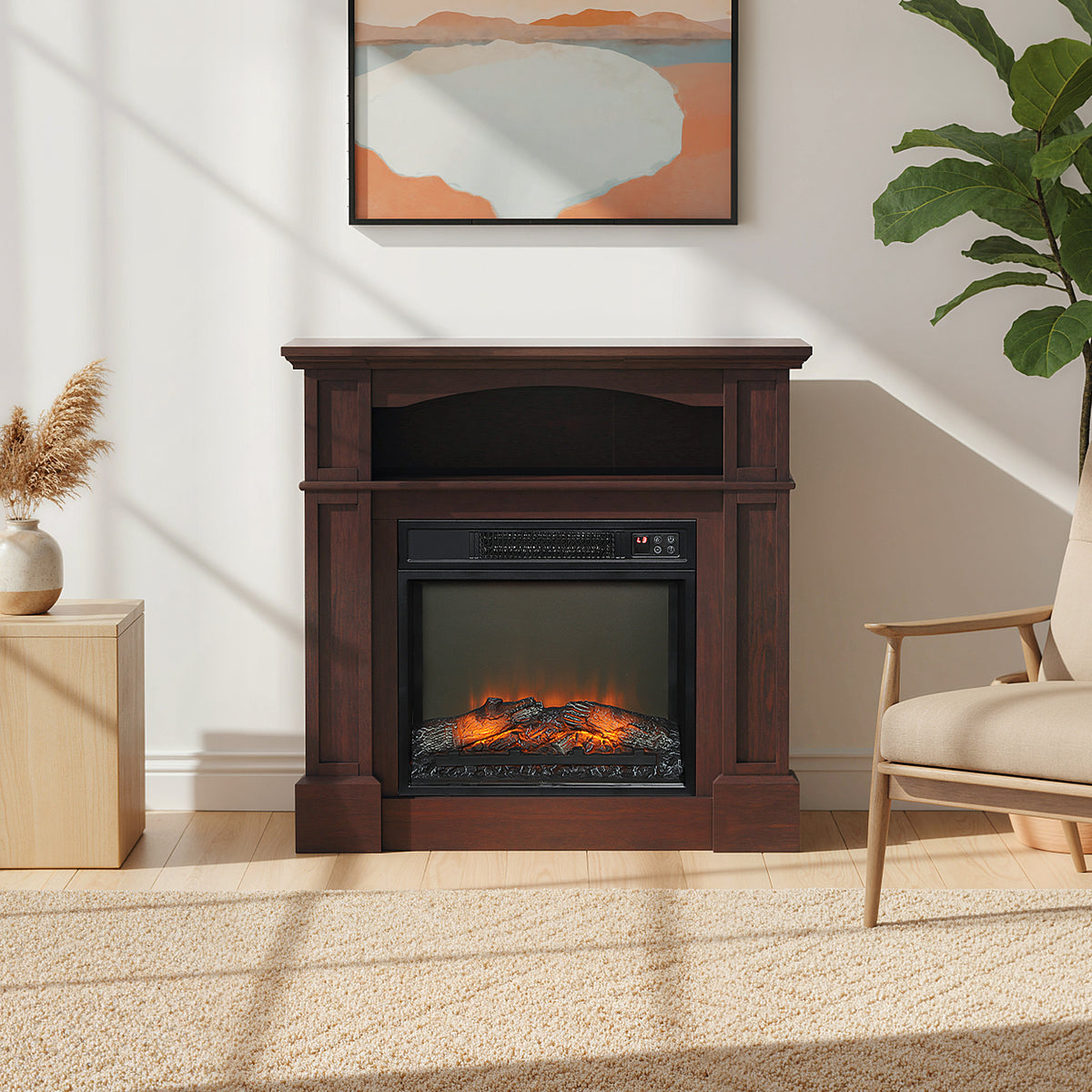 Cheminée électrique effet flammes LED luminosité réglable avec télécommande - 1800 W - 80,5 x 32,3 x 80,5 cm-1