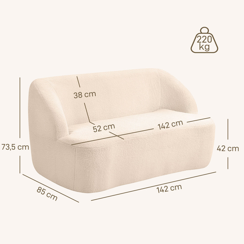 Canapé 2 places canapé en tissu bouclette 142 cm avec dossier et assise incurvés, aucun assemblage requis, beige-2