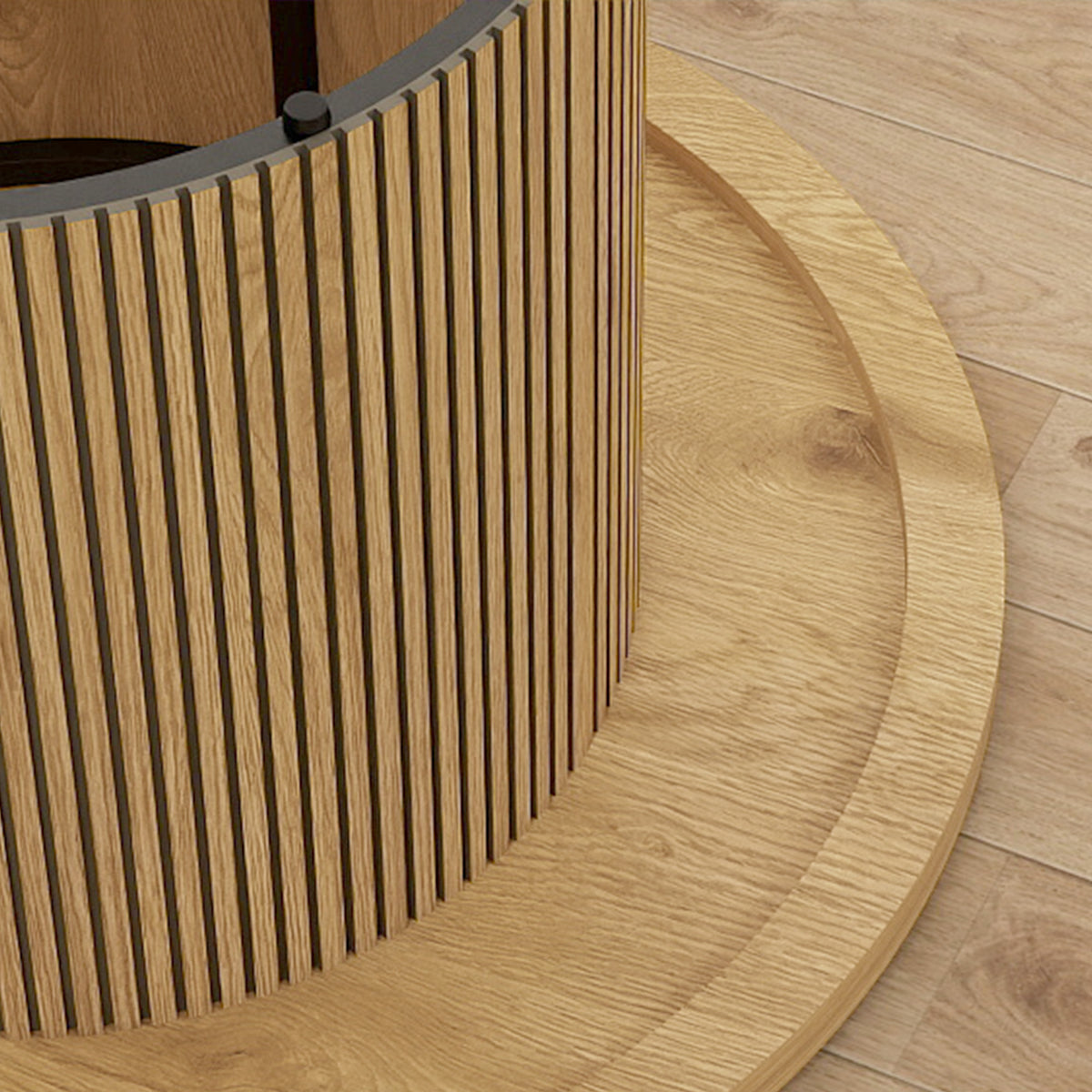 Table basse ronde en bois, table de salon avec piètement cannelé, style moderne, effet bois naturel-8