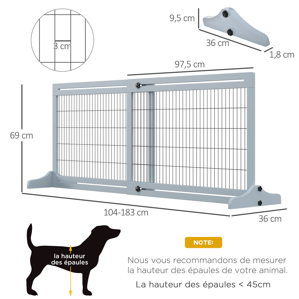Barrière de sécurité pour chien extensible longueur réglable 104-183 x 36 x 69 cm pin bleu-2