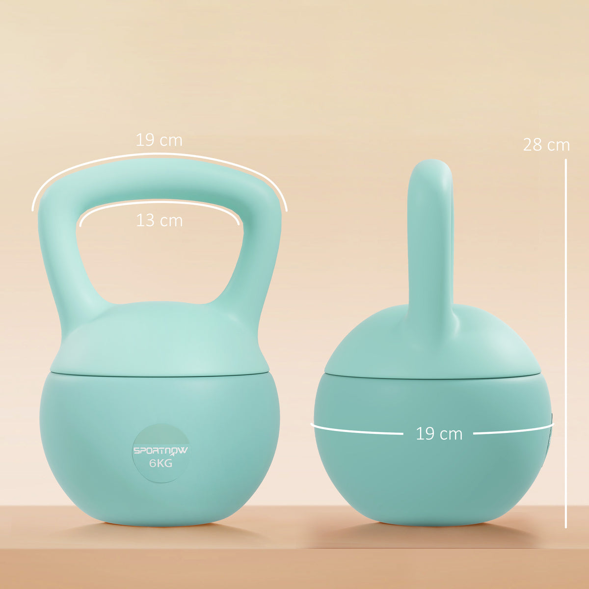 Kettlebell 6 kg haltère avec poignée antidérapante pour fitness musculation cardio, 19 x 19 x 28 cm vert-2